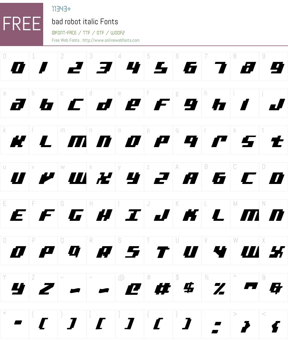 bad robot italic Font Screenshots