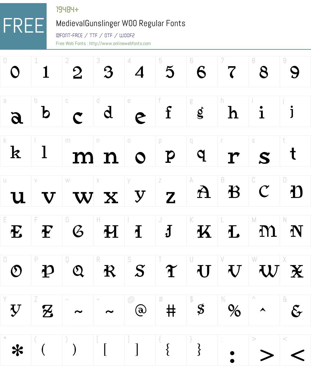 MedievalGunslingerW00-Rg Font Screenshots