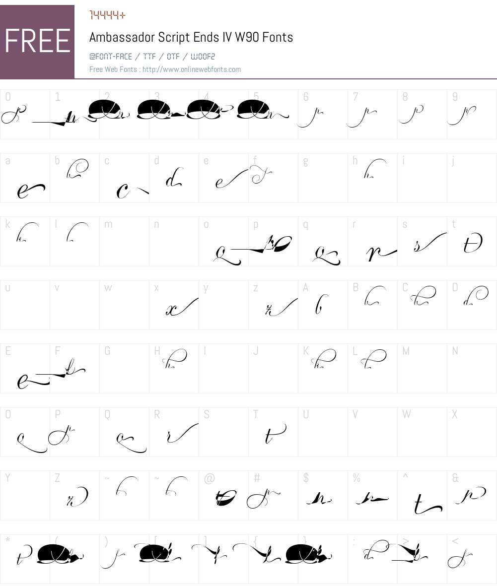 AmbassadorScriptEndsIVW90 Font Screenshots