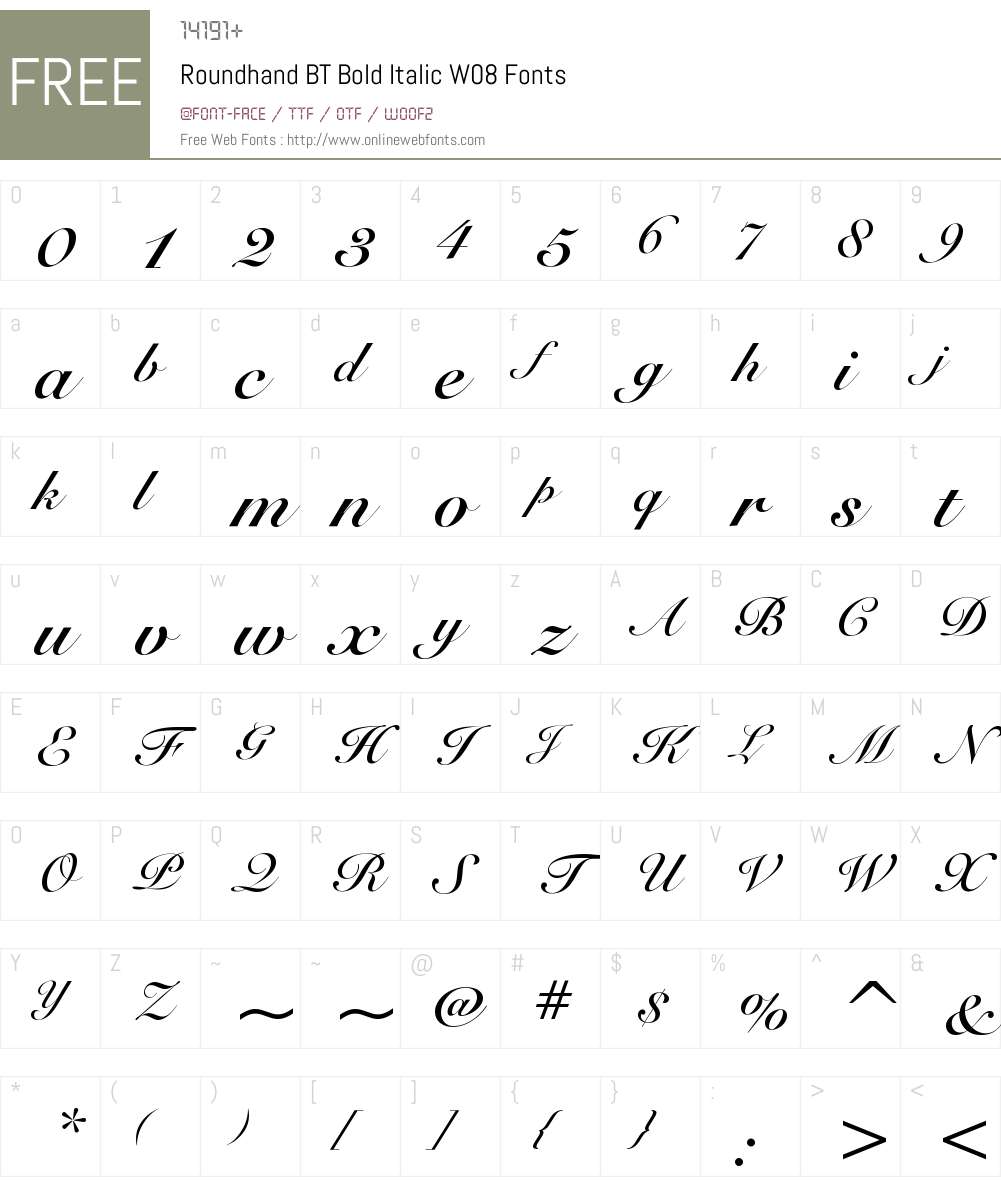 RoundhandBTBoldItalicW08-Rg Font Screenshots