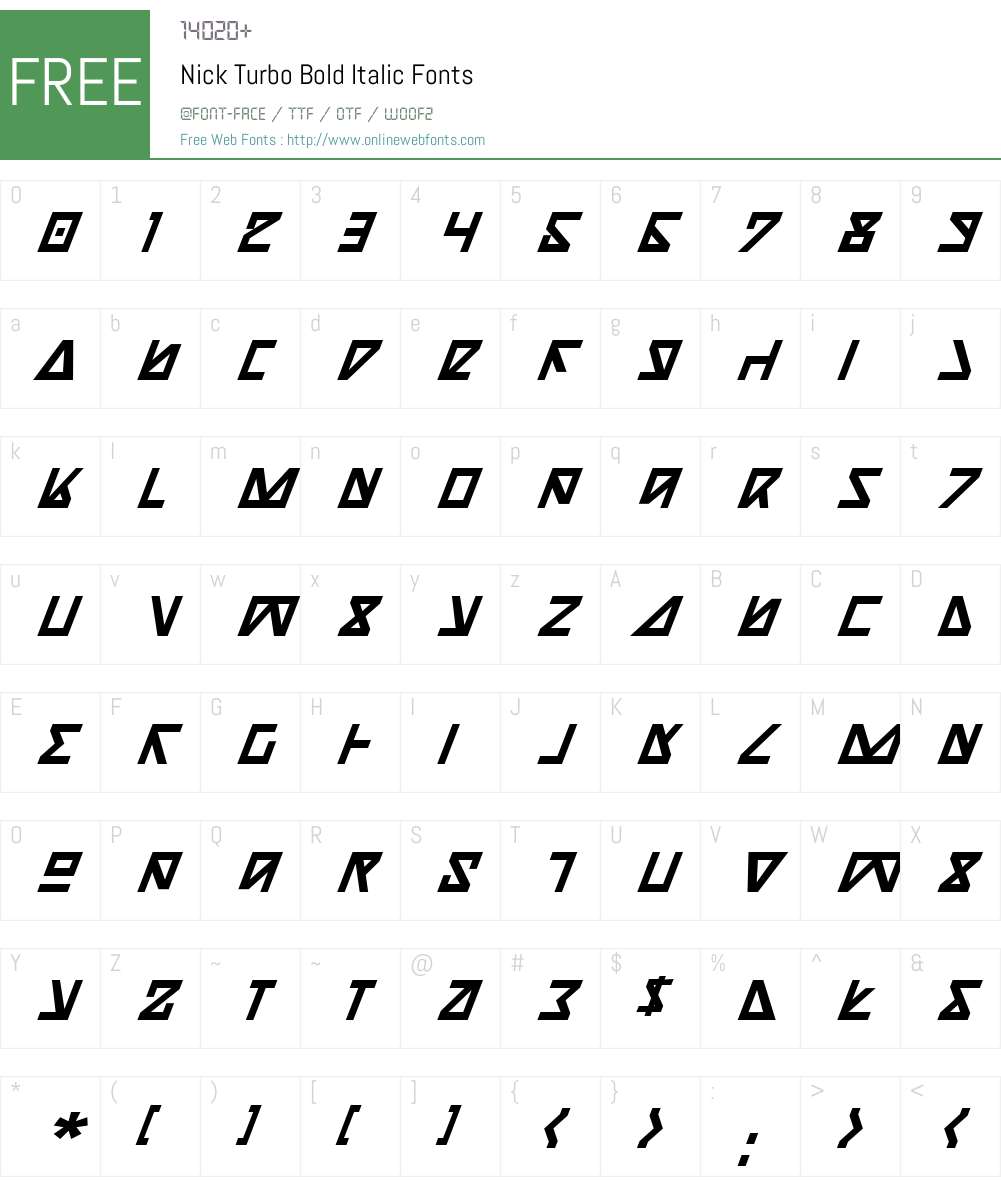 Nick Turbo Bold Italic Font Screenshots