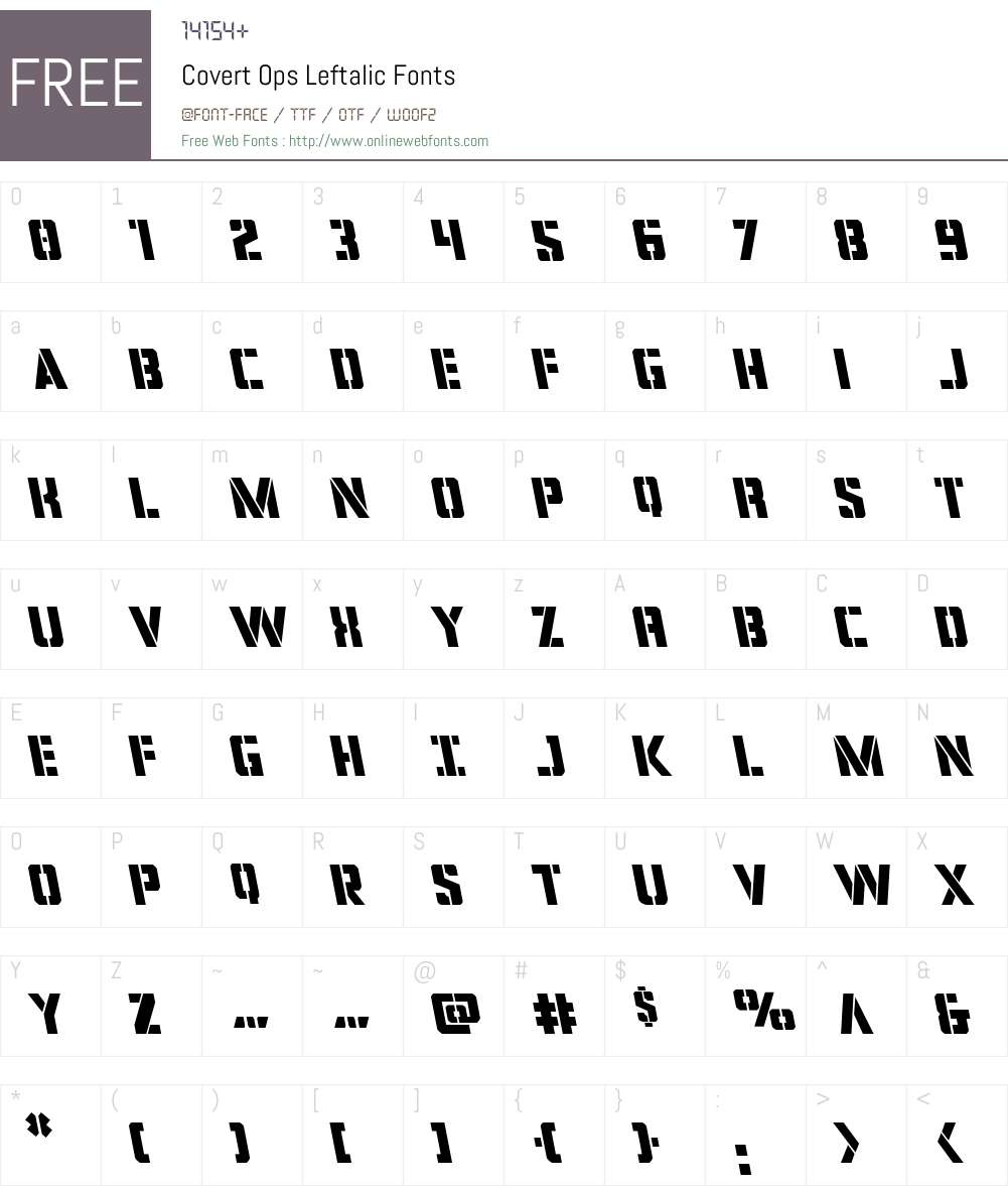 Covert Ops Leftalic Font Screenshots