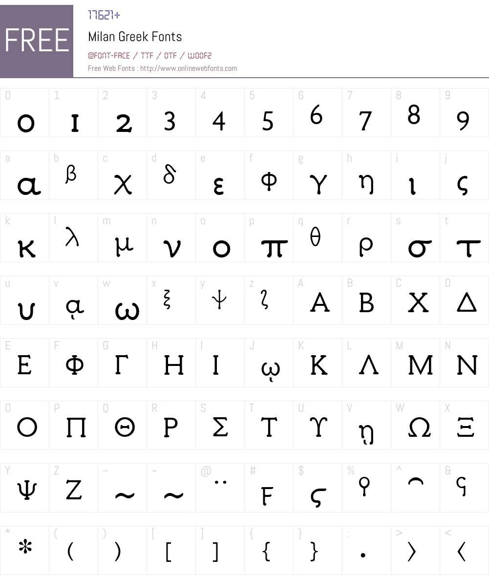 Milan Greek Font Screenshots