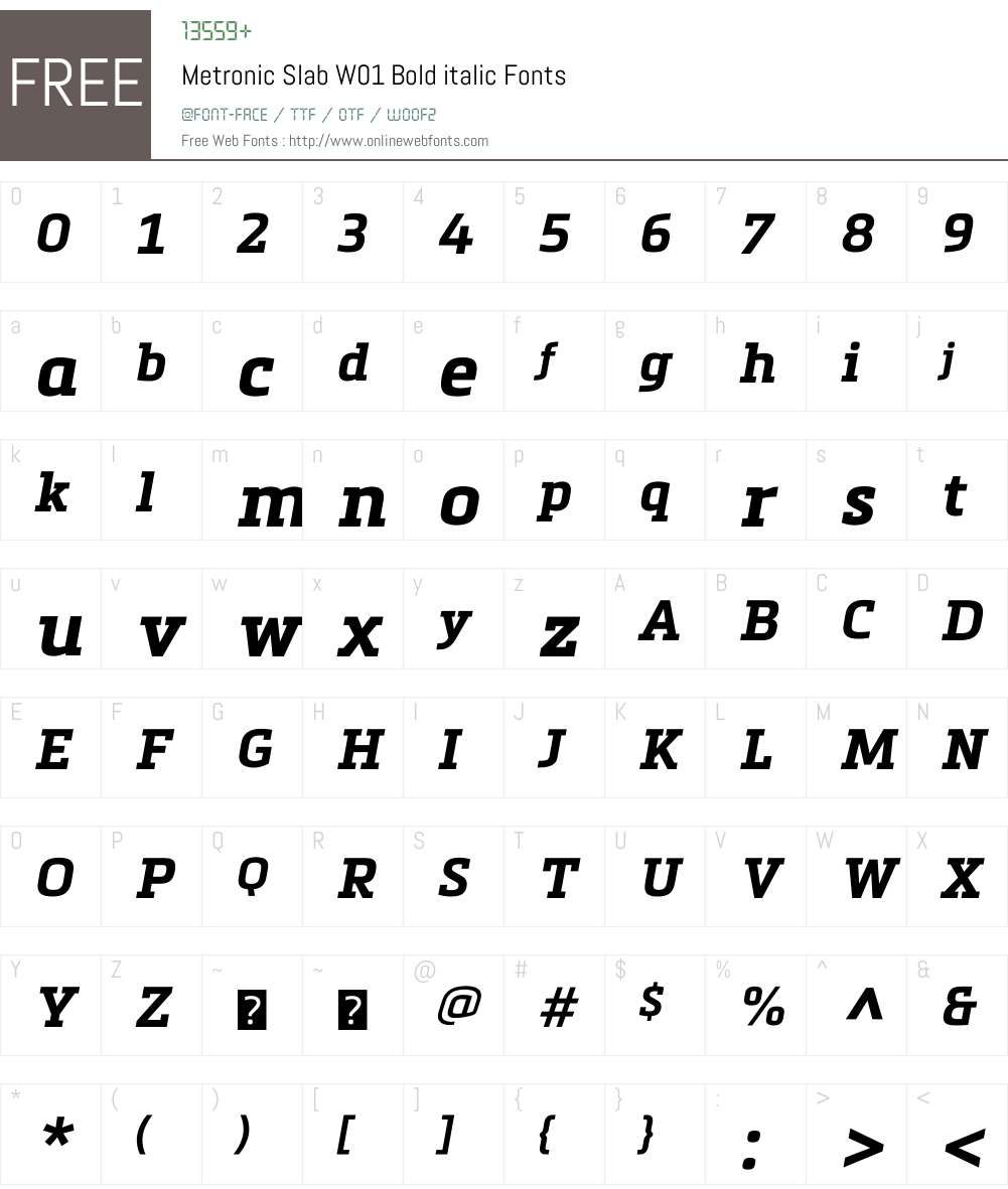 MetronicSlabW01-Bolditalic Font Screenshots