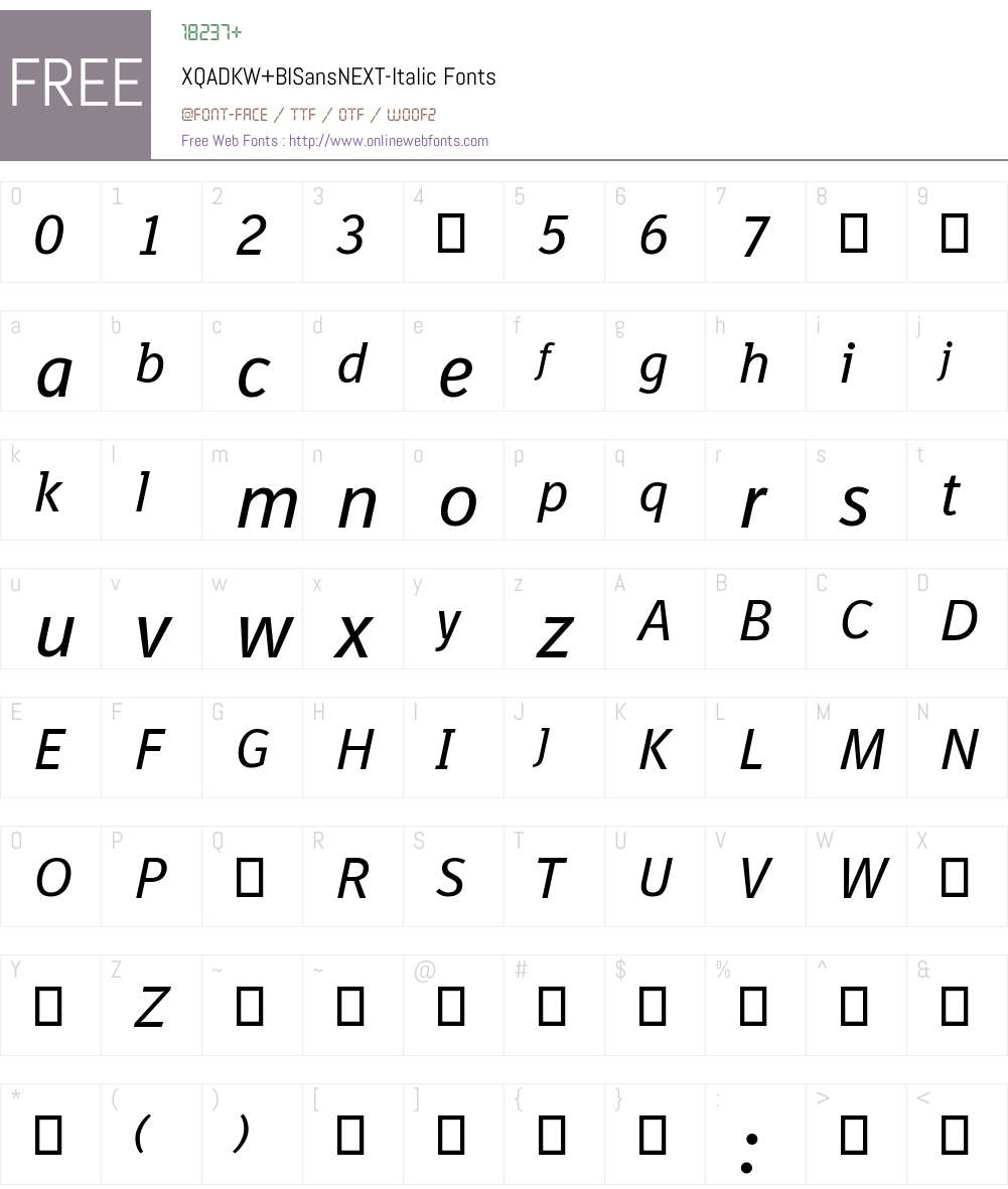 XQADKW+BISansNEXT-Italic Font Screenshots
