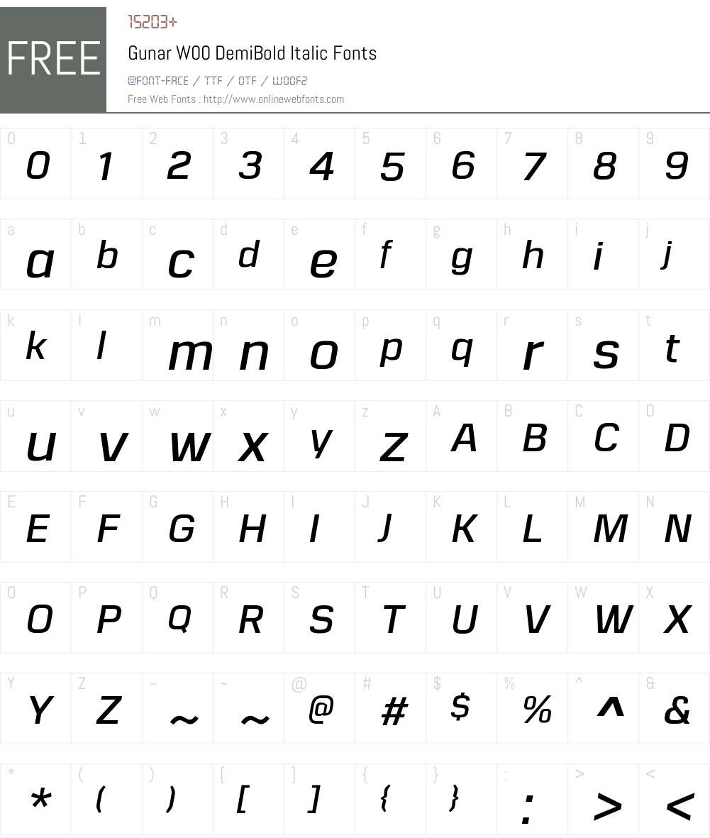 GunarW00-DemiBoldItalic Font Screenshots