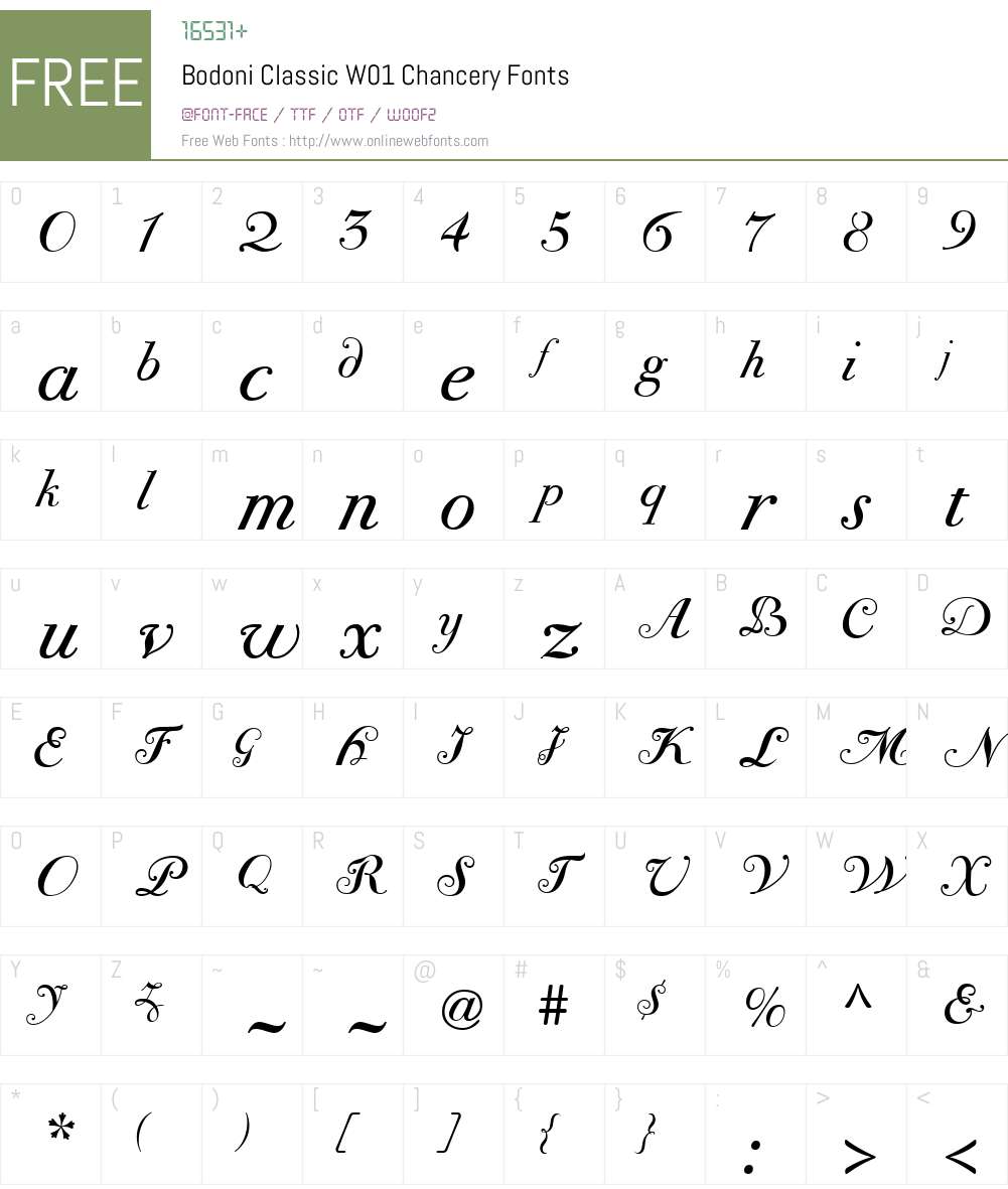 BodoniClassicW01-Chancery Font Screenshots