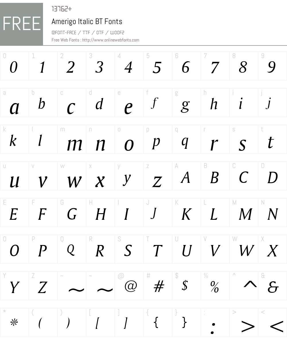 Amerigo BT Font Screenshots