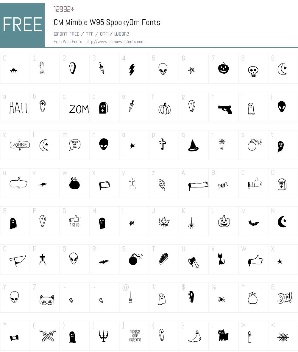 CMMimbieW95-SpookyOrn Font Screenshots