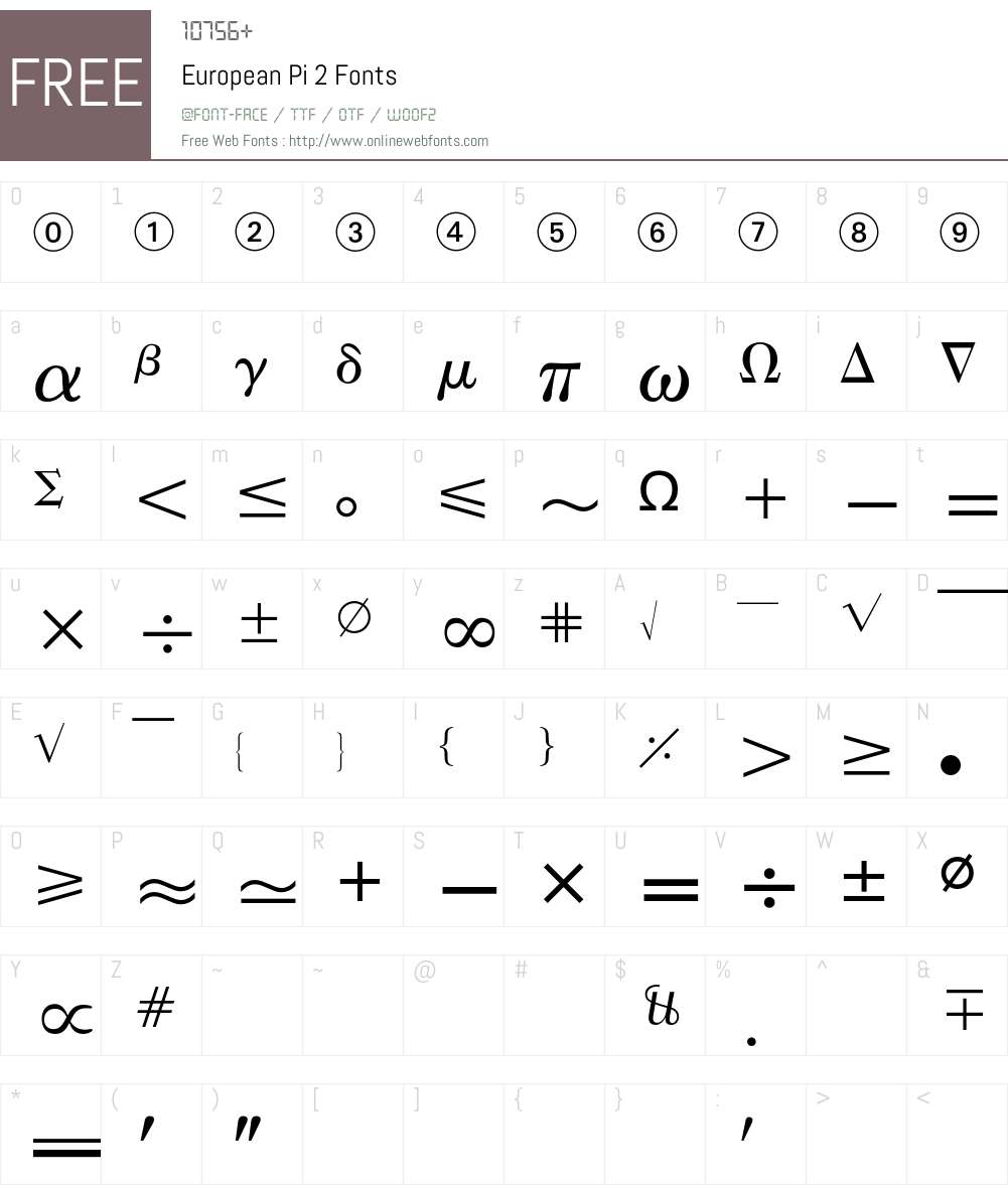 EuropeanPi Font Screenshots