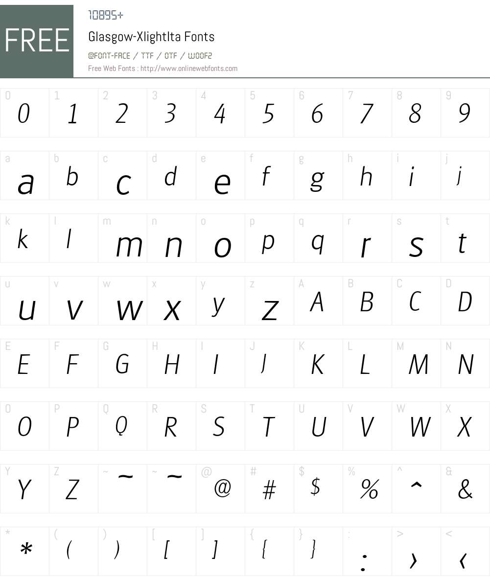 Glasgow-XlightIta Font Screenshots