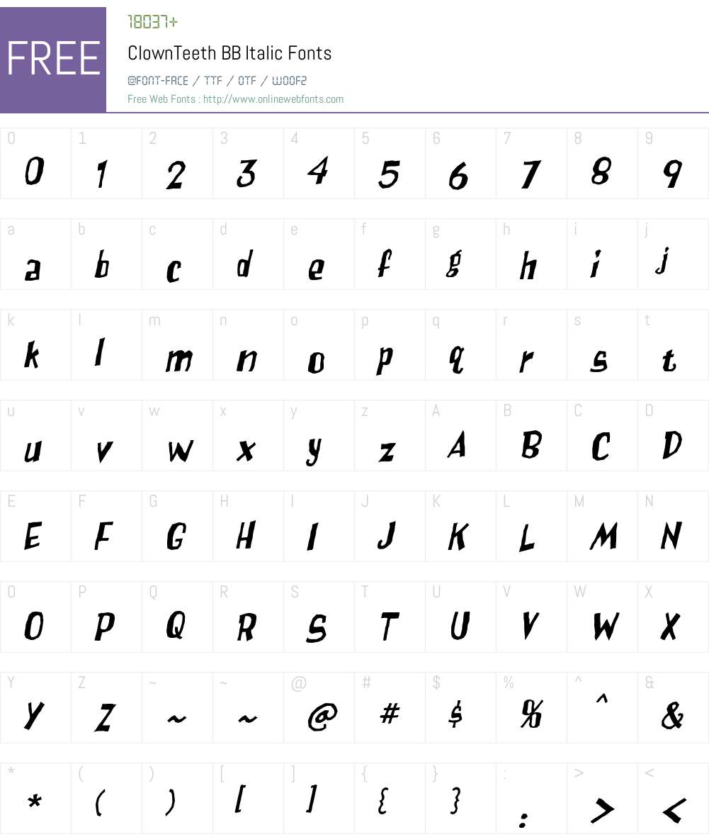 ClownTeethBB-Italic Font Screenshots
