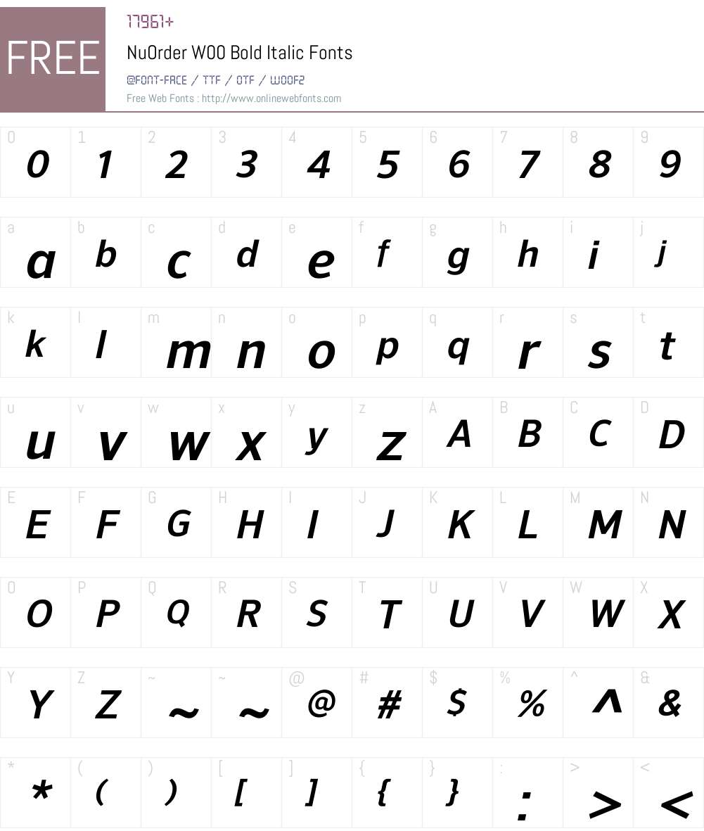 NuOrderW00-BoldItalic Font Screenshots