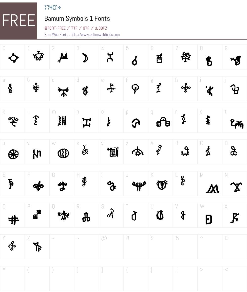 Bamum Symbols 1 1.0 - 2005 Fonts Free Download - OnlineWebFonts.COM