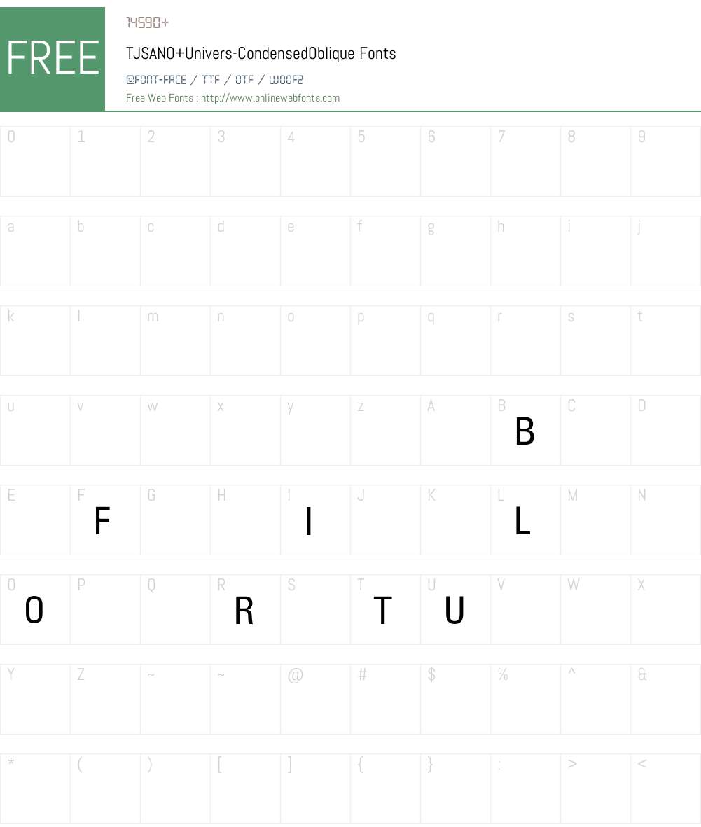 TJSANO+Univers-CondensedOblique Font Screenshots
