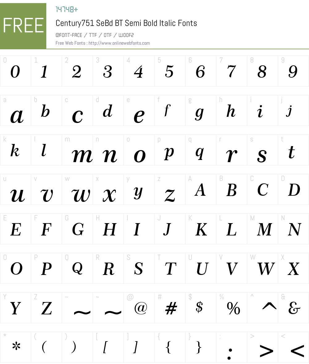 Century751 SeBd BT Font Screenshots