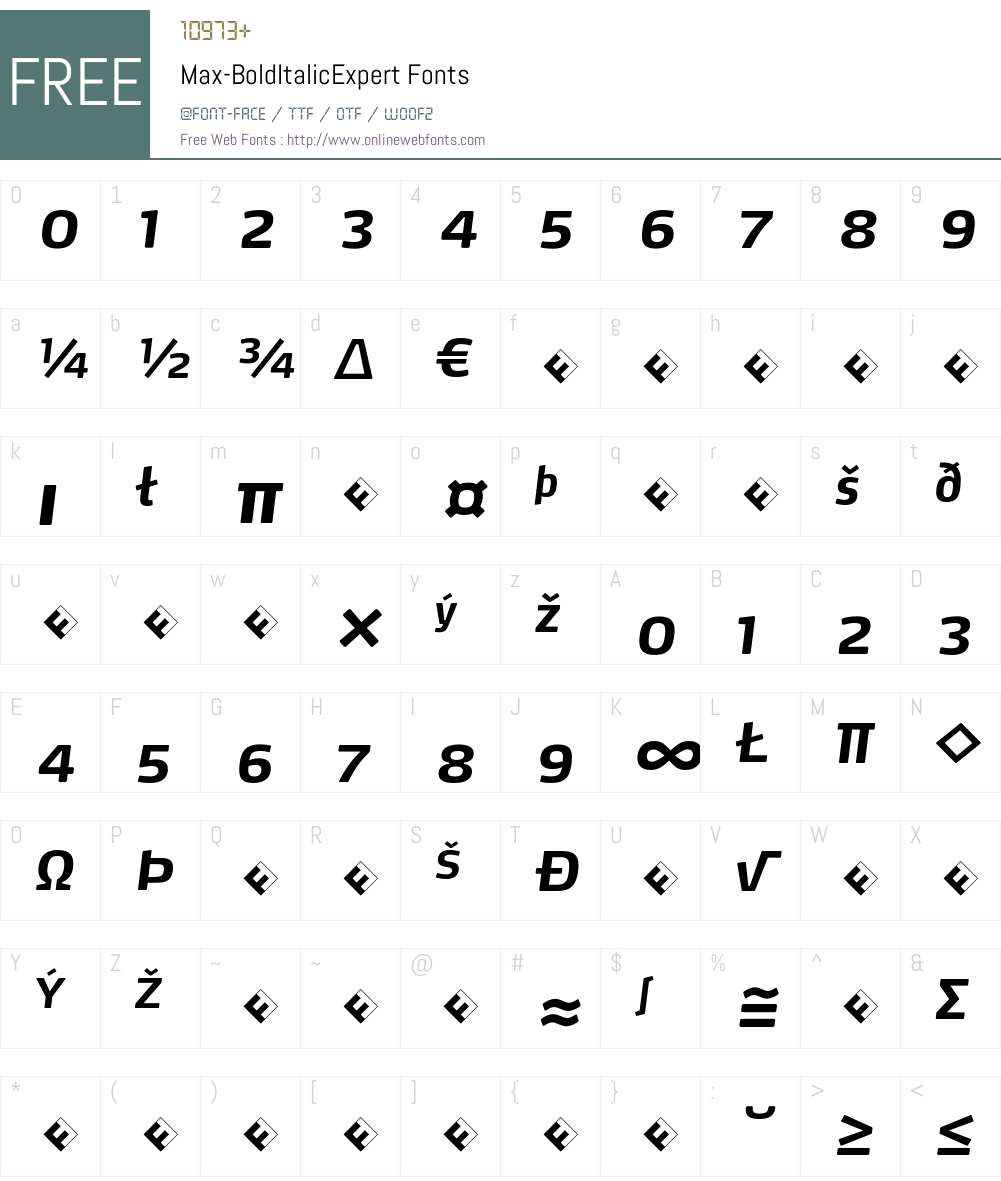Max-BoldItalicExpert Font Screenshots