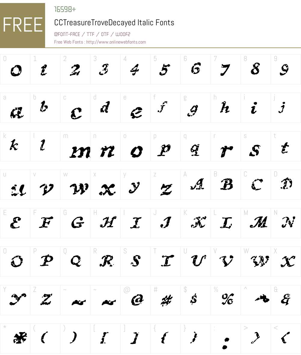 CCTreasureTroveDecayed-Italic Font Screenshots
