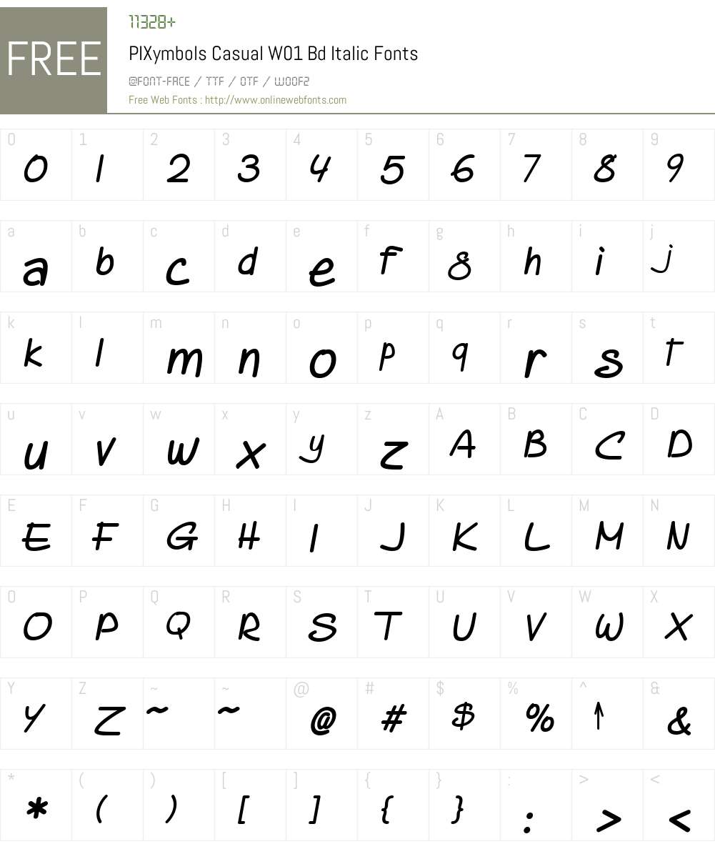 PIXymbolsCasualW01-BdItalic Font Screenshots