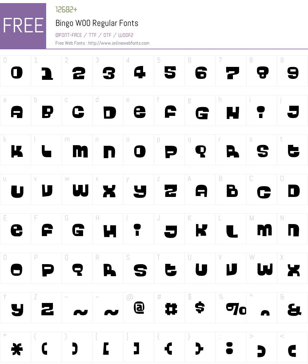 BingoW00-Regular Font Screenshots