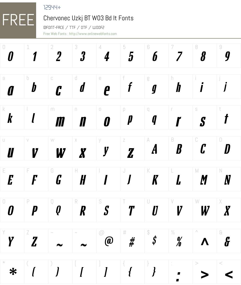 Chervonec Uzkj BT Font Screenshots