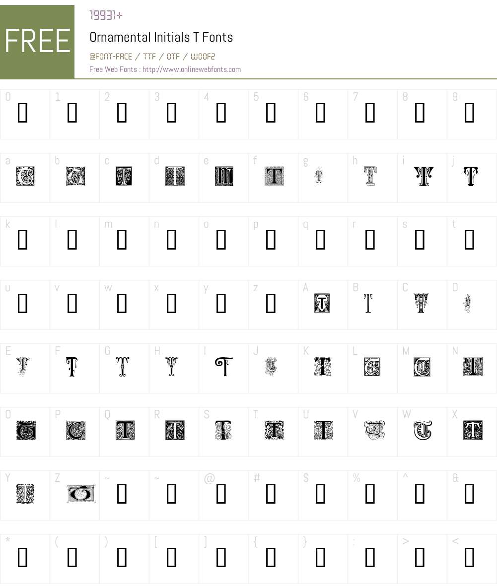 Ornamental Initials T Font Screenshots