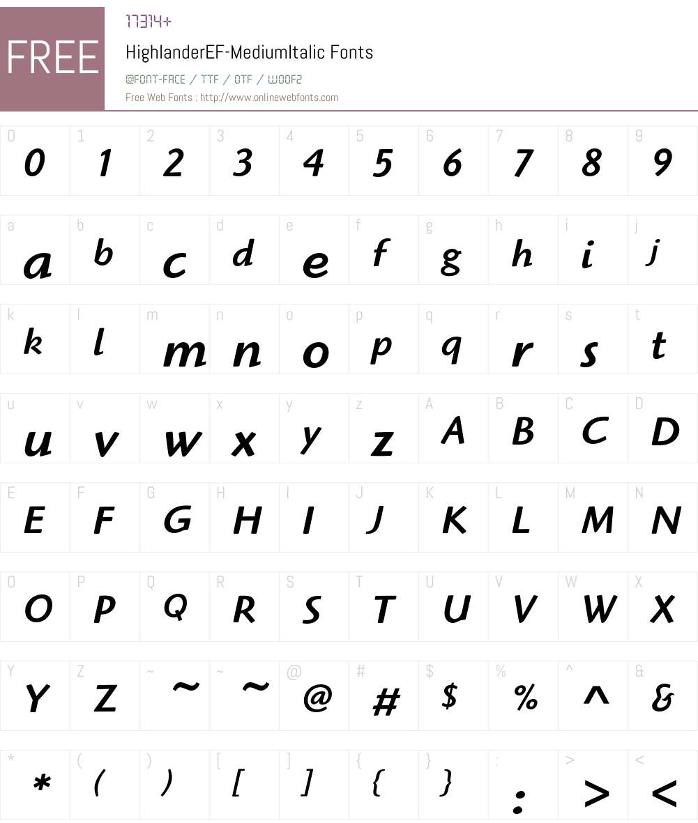 HighlanderEF Font Screenshots