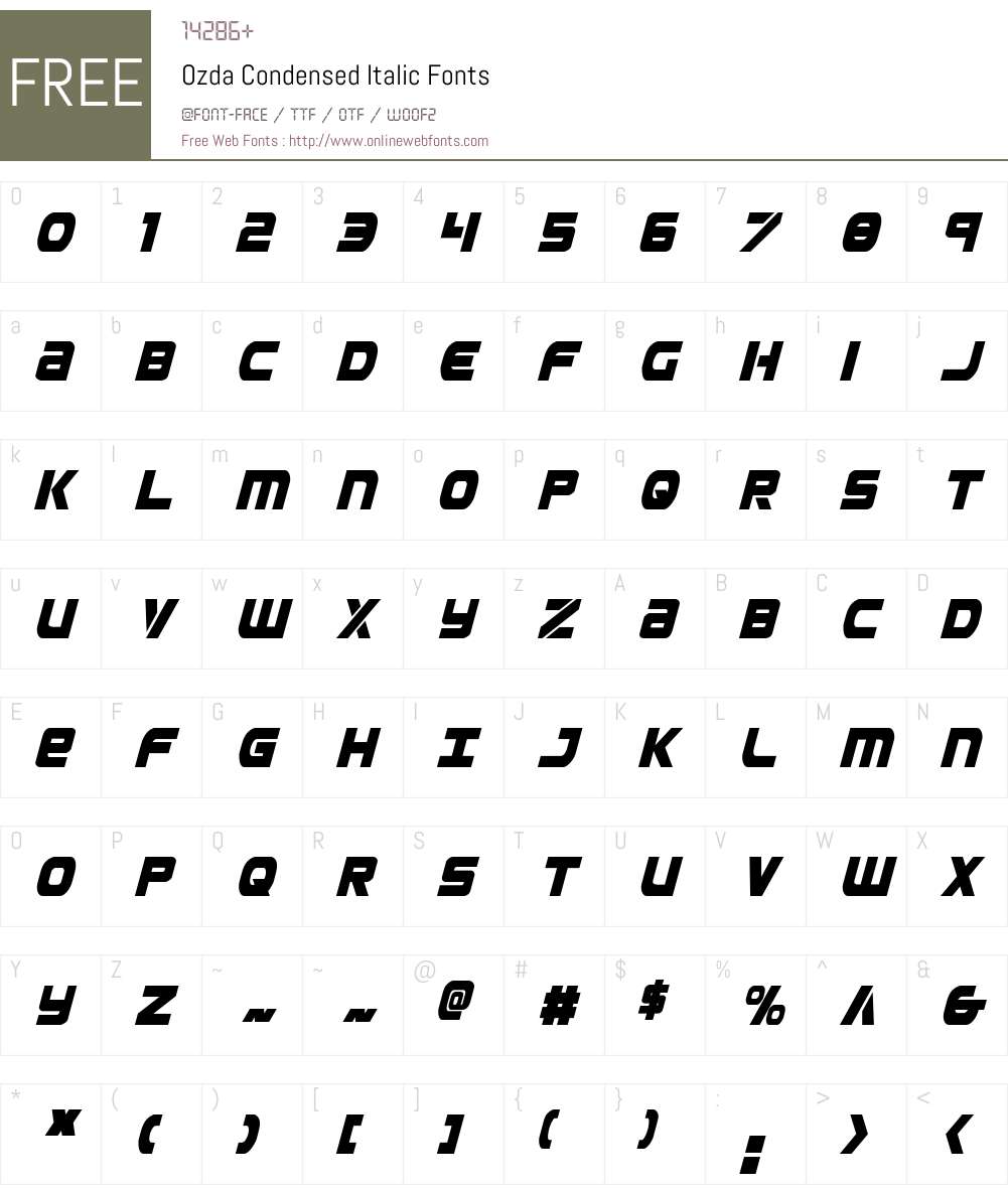 Ozda Condensed Italic Font Screenshots