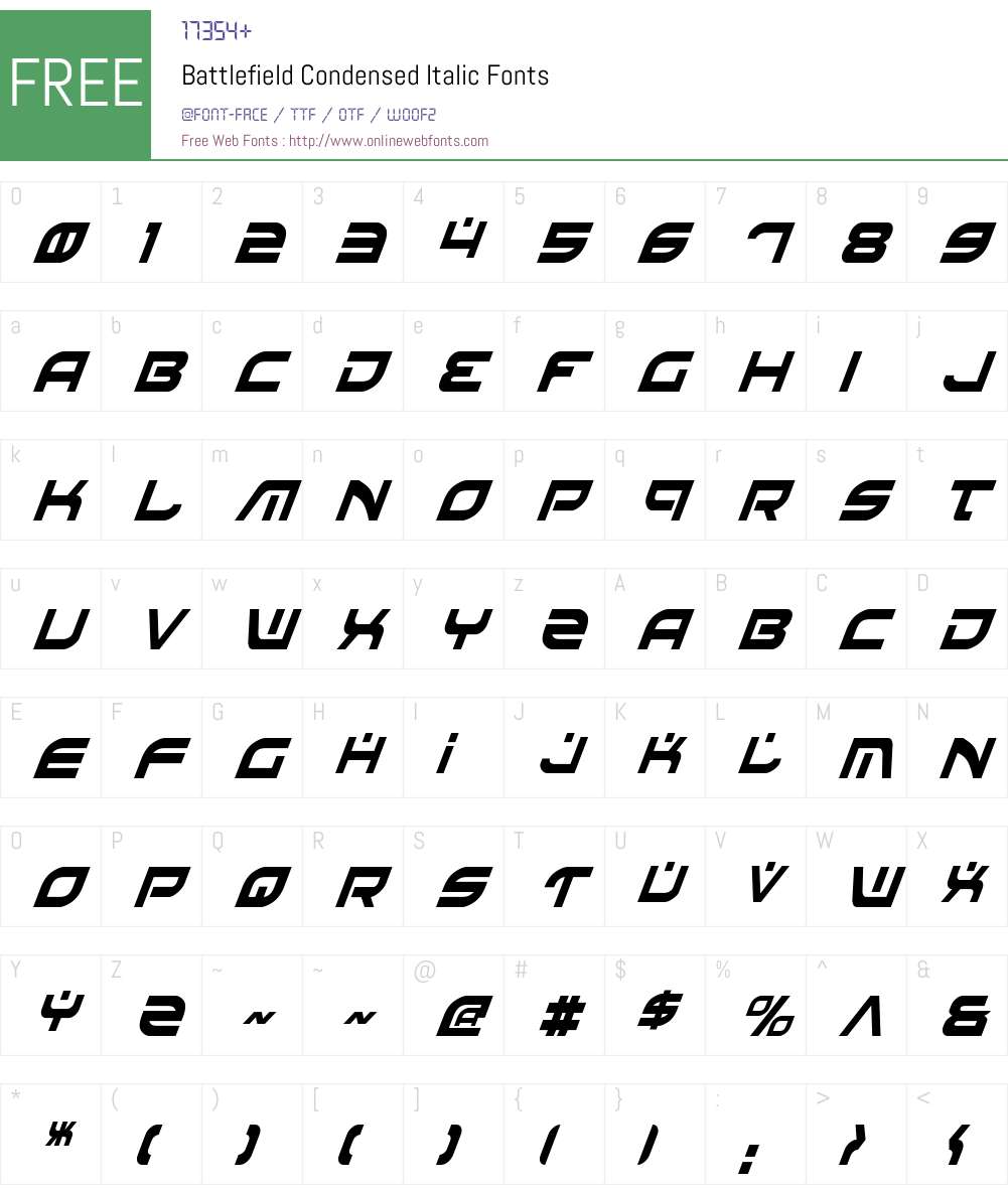 Battlefield Condensed Italic Font Screenshots