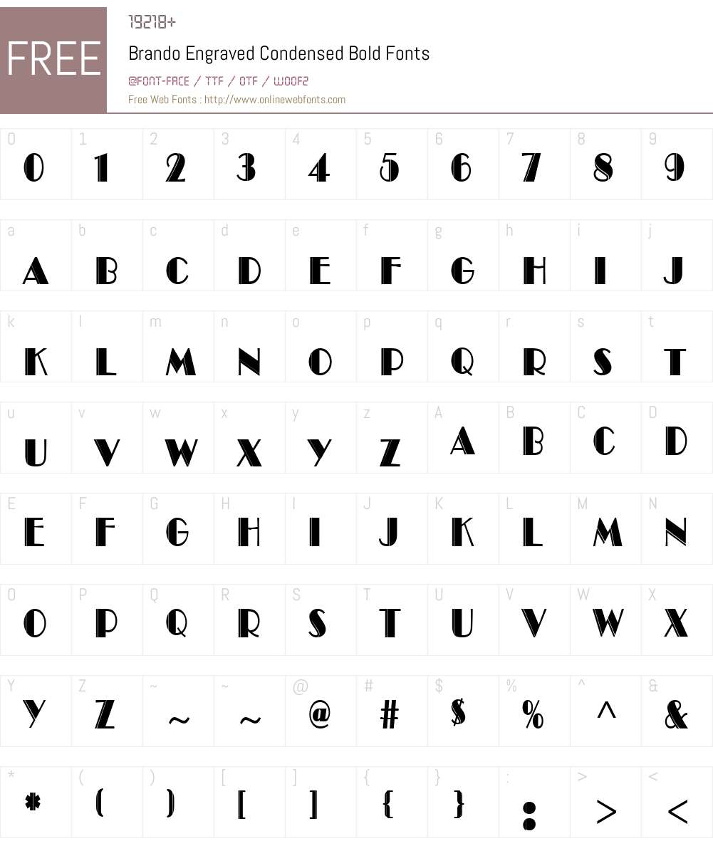 Brando Engraved Condensed Font Screenshots