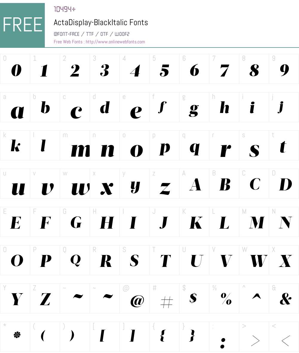 ActaDisplay-BlackItalic Font Screenshots