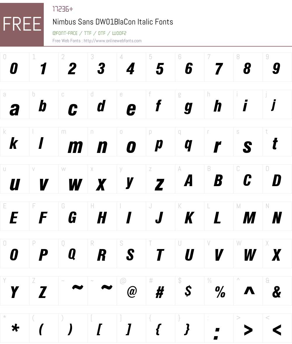 NimbusSanDW01BlaConItalic Font Screenshots