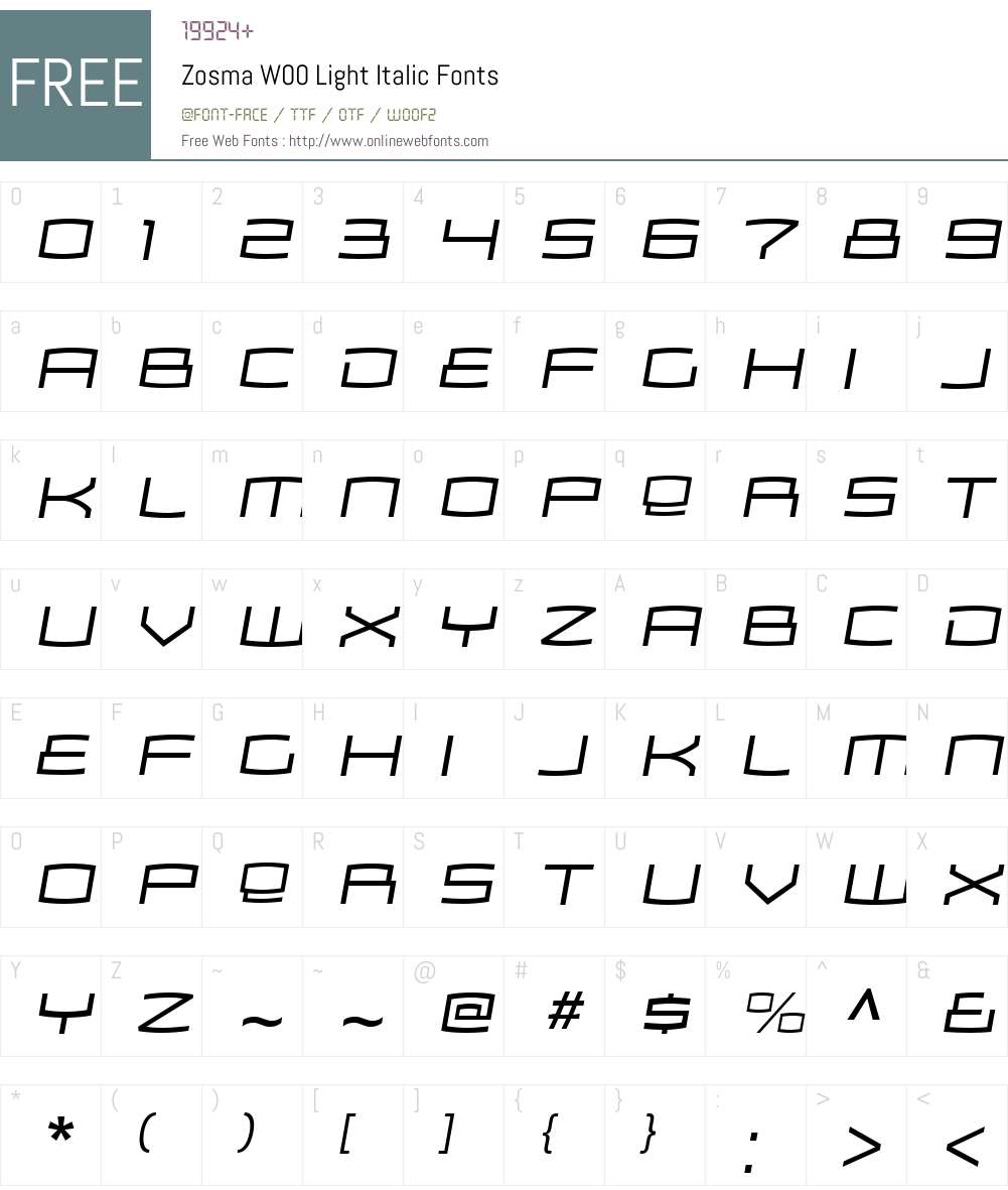 ZosmaW00-LightItalic Font Screenshots