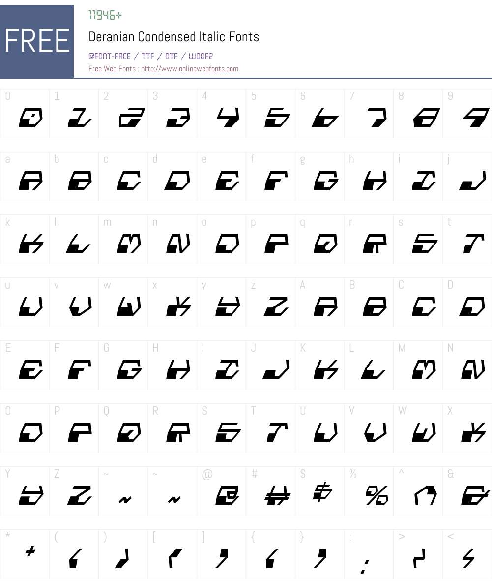 Deranian Condensed Italic Font Screenshots