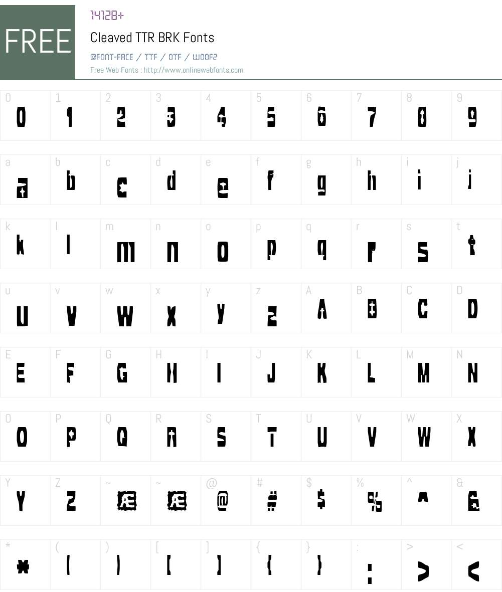 Cleaved TTR BRK Font Screenshots