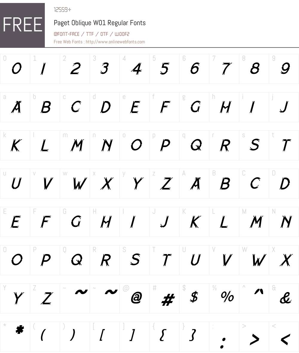 PagetObliqueW01-Regular Font Screenshots