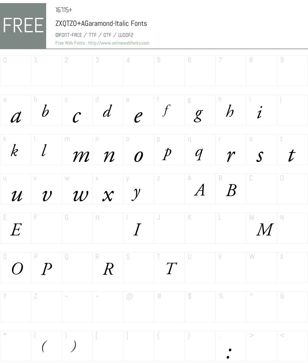 ZXQTZO+AGaramond-Italic Font Screenshots