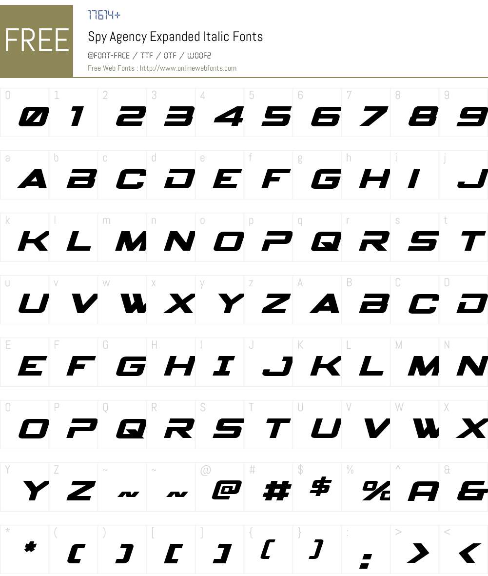 Spy Agency Expanded Italic Font Screenshots