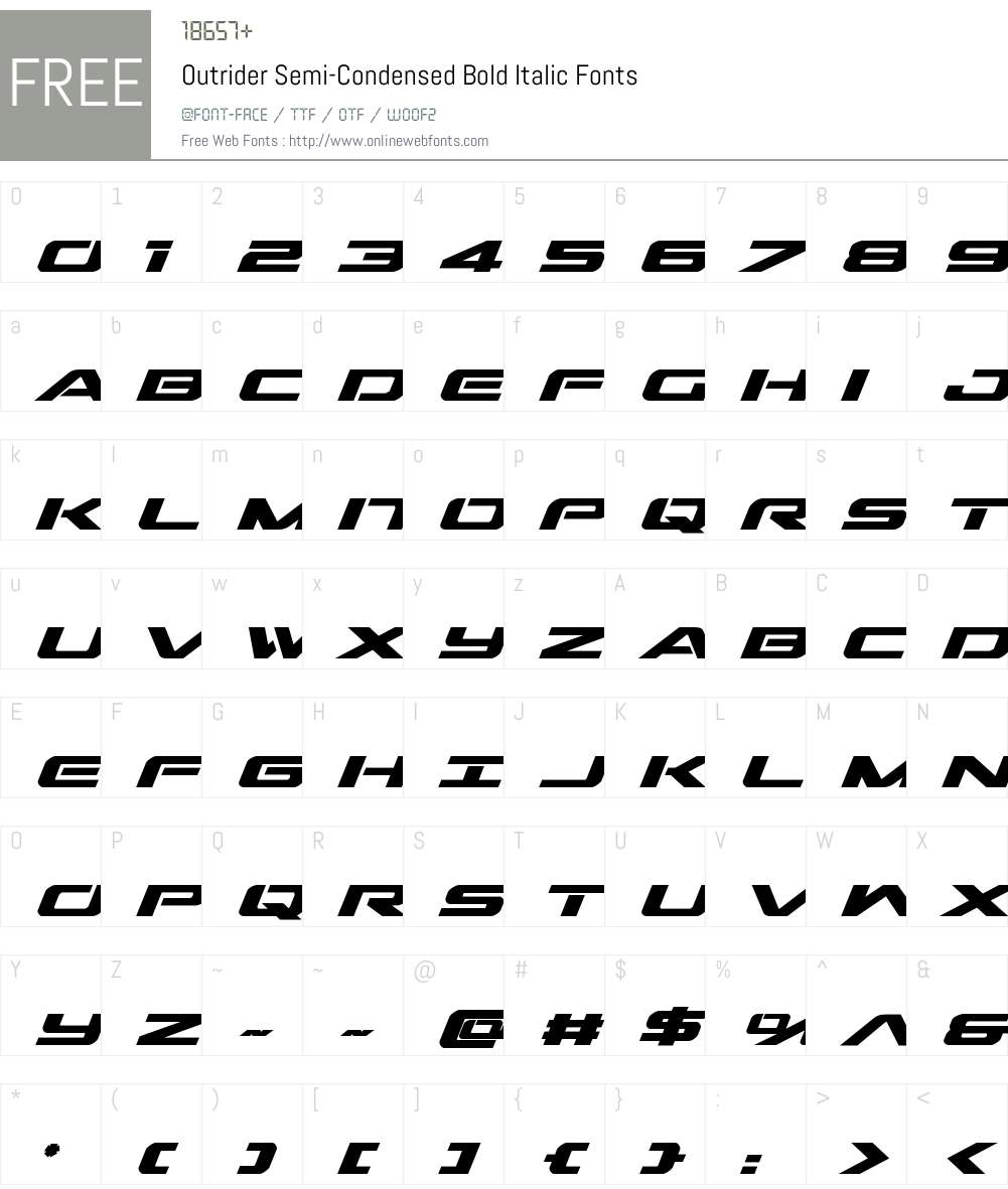 Outrider Semi-Condensed Bold Italic Font Screenshots