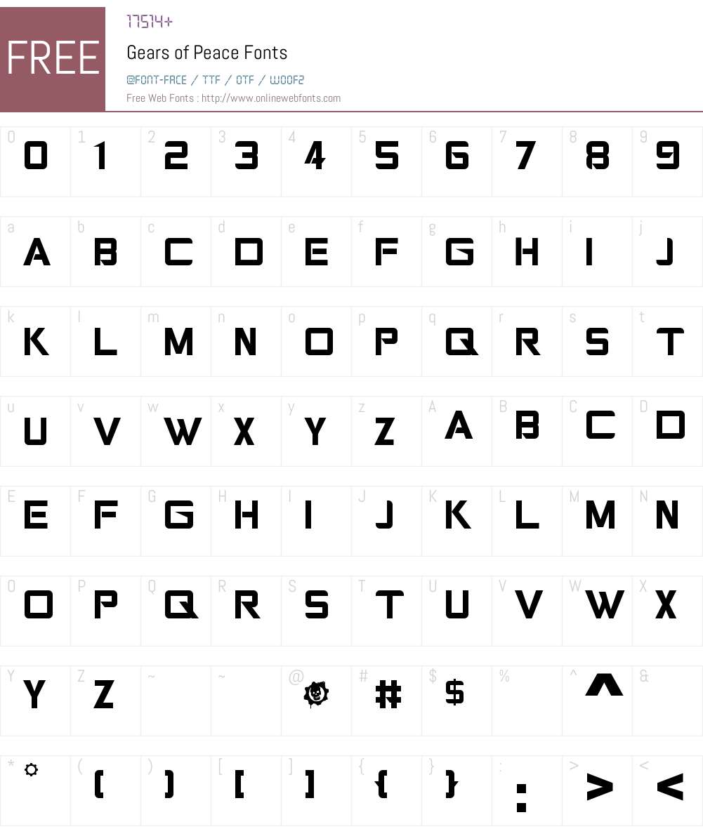 Gears of Peace 1.00 December 29, 2006, initial release Fonts Free