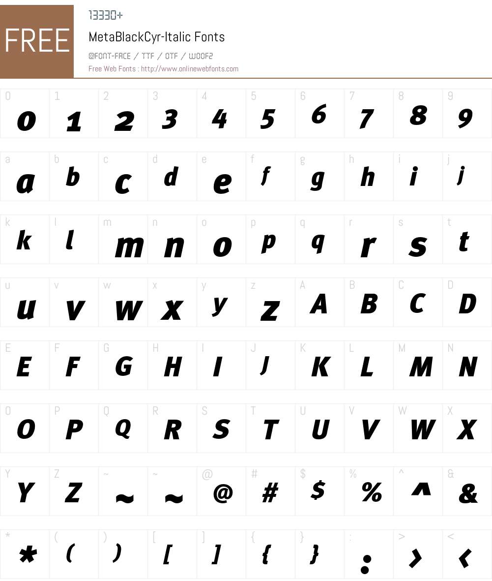 MetaBlackCyr-Italic Font Screenshots