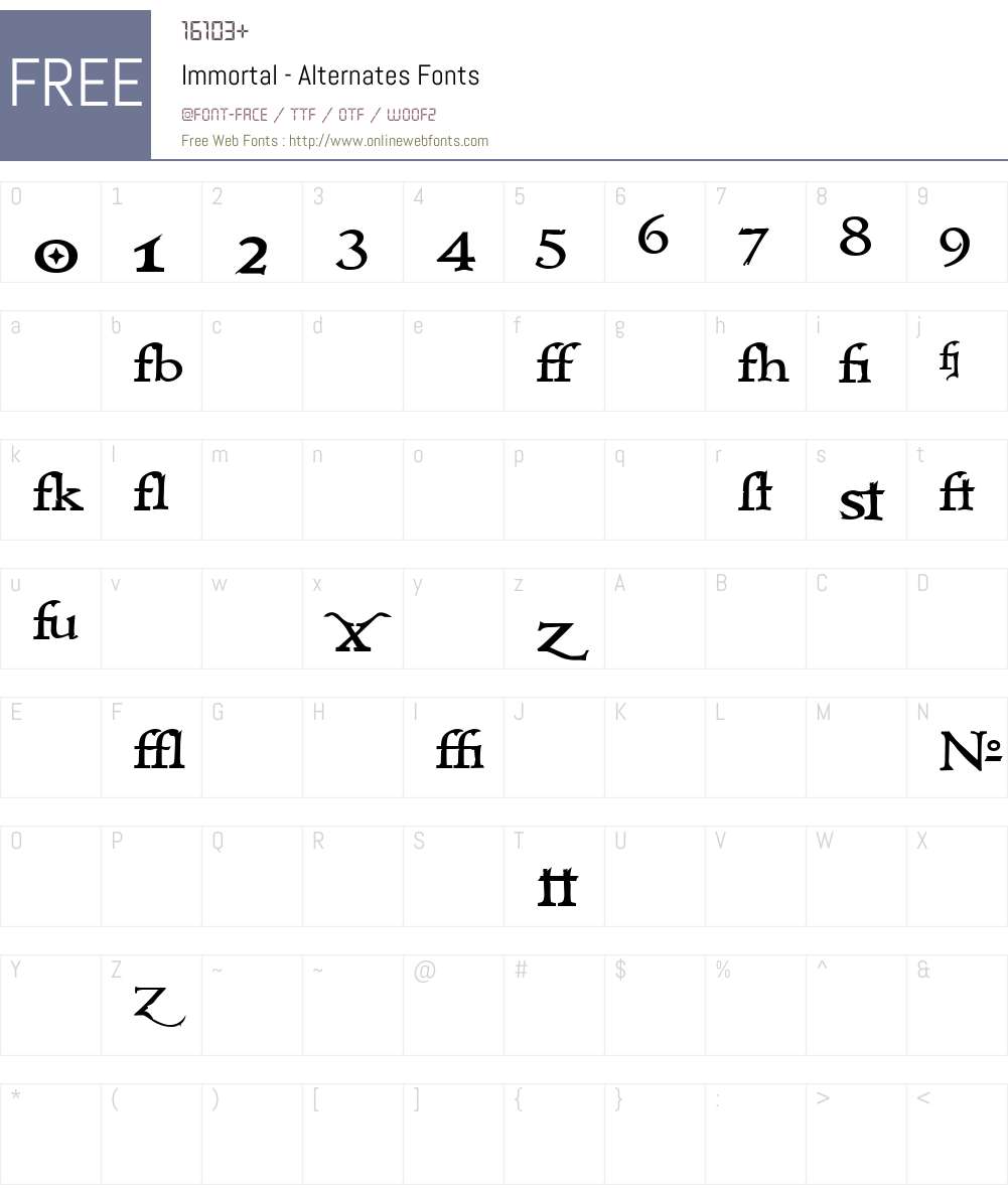 Immortal - Alternates Font Screenshots