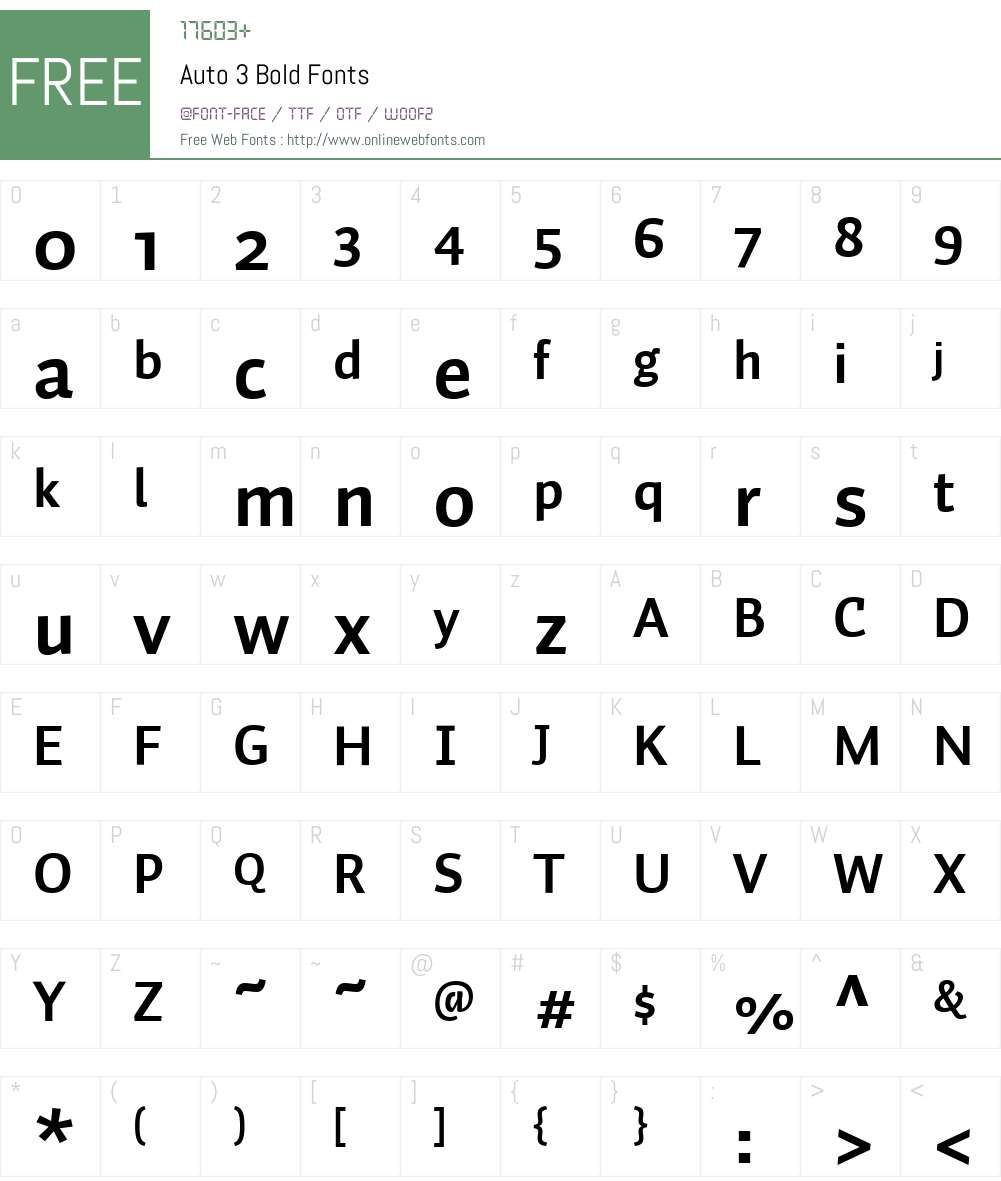 Auto 3 Font Screenshots