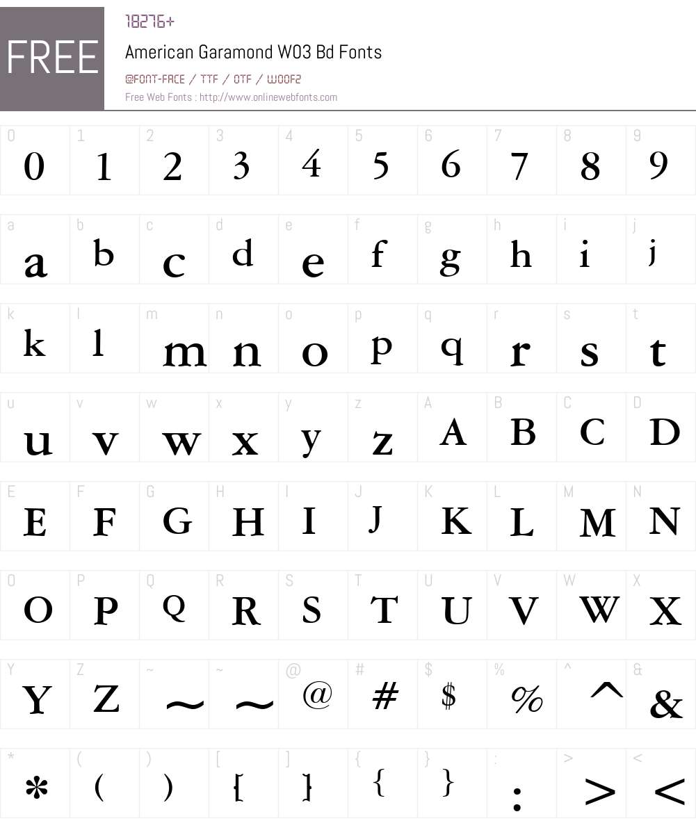 American Garamond Font Screenshots