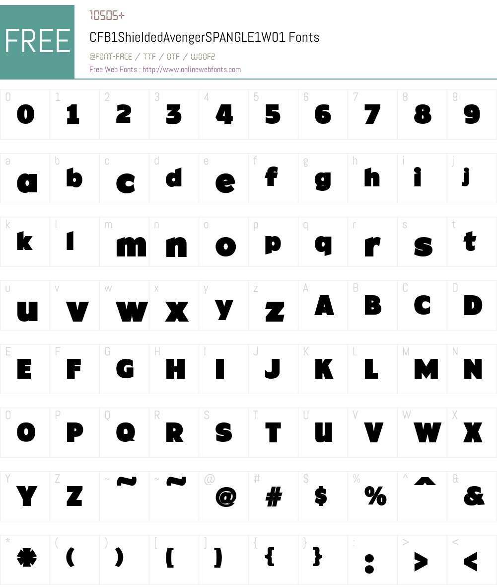 CFB1ShieldedAvengerSPANGLE1W01 Font Screenshots