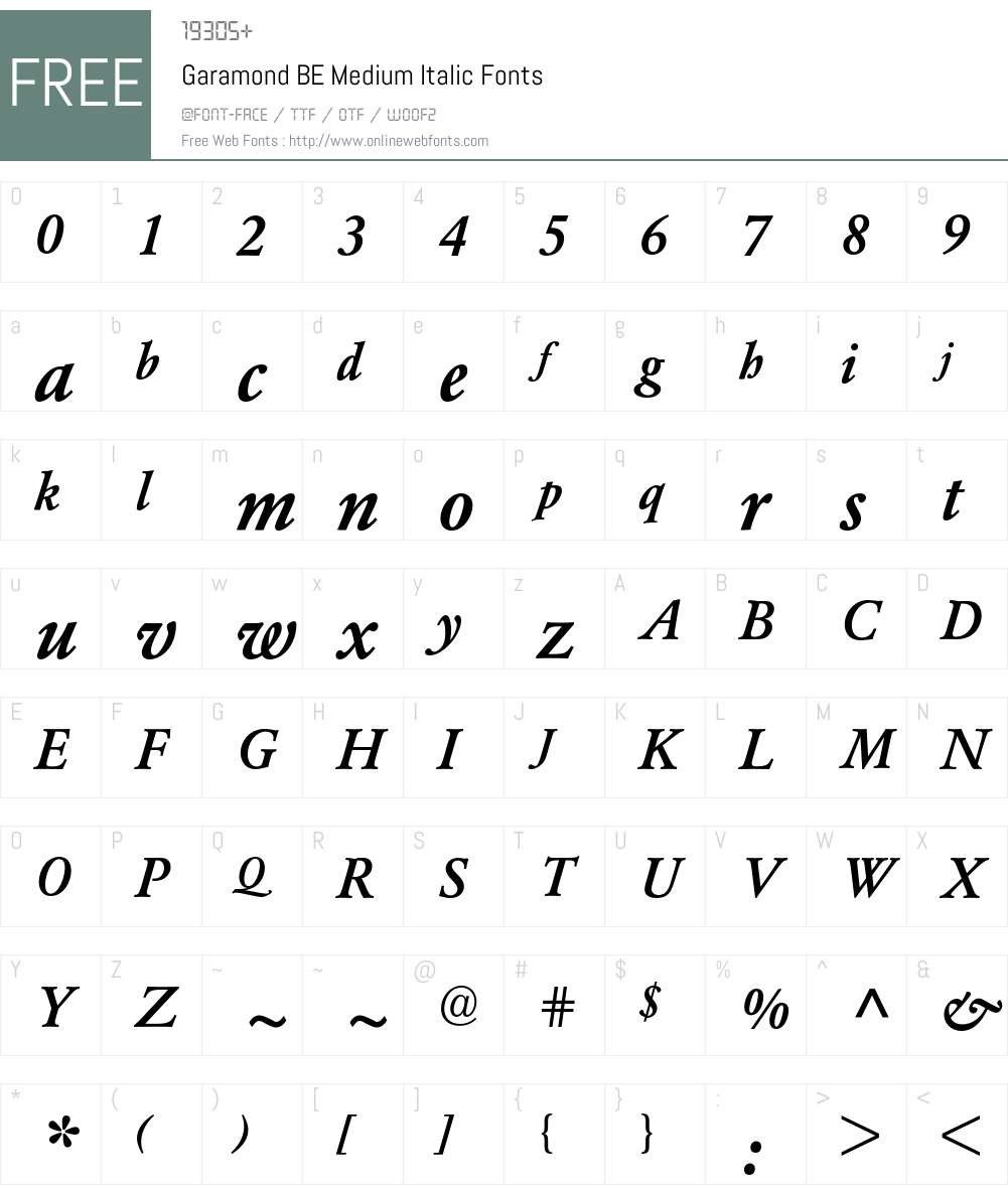 Garamond BE Font Screenshots