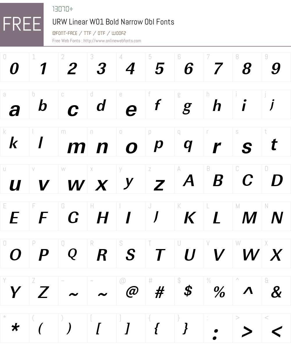 URWLinearW01-BoldNarrowObl Font Screenshots