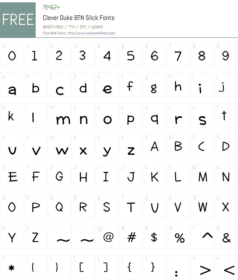 Clever Duke BTN Slick Font Screenshots