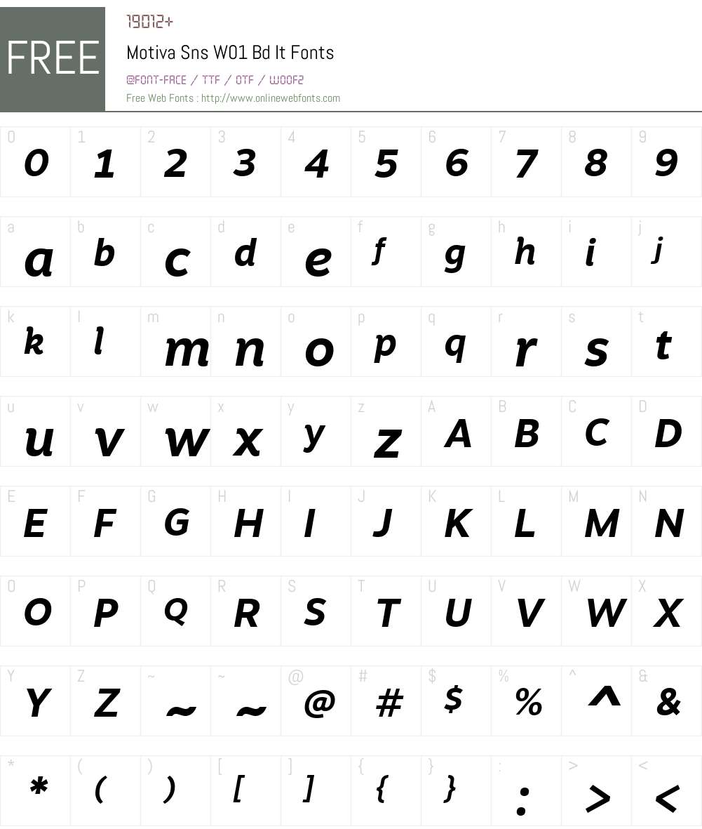 MotivaSnsW01-BdIt Font Screenshots