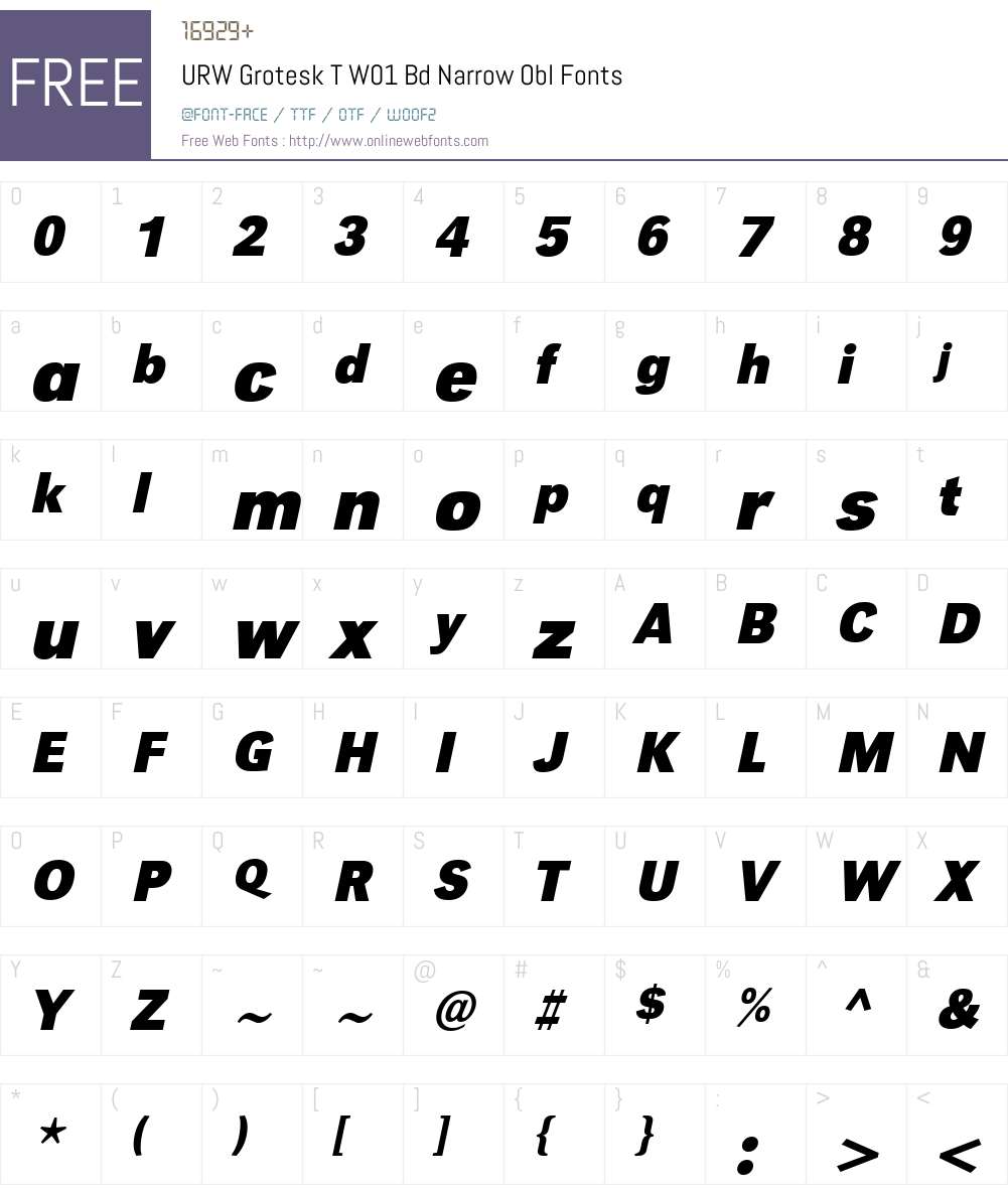 URWGroteskTW01-BdNarrowObl Font Screenshots